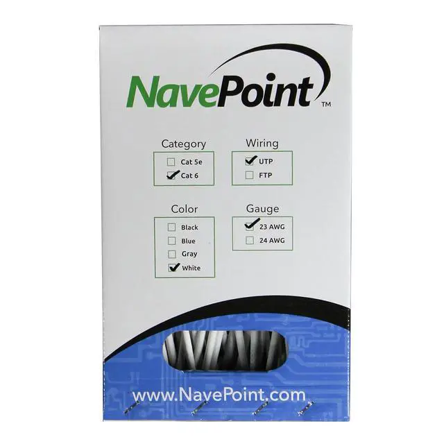 Alt view image 2 of 3 - NavePoint CAT6 Ethernet Cable - CCA Bulk CAT6 Cable 500ft Ethernet Cable, 550MHz, 23AWG 4 Pair, Unshielded Twisted Pair (UTP), Solid White