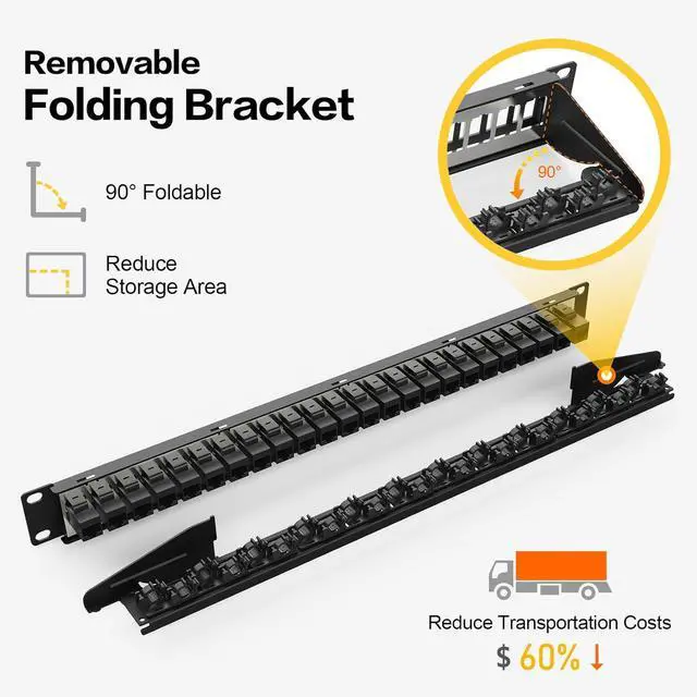 Alt view image 2 of 7 - Patch Panel 24 Port with 24 Pcs Cat6 Keystone JackEC Listed UTP 10G Support with Removable Back Bar 1U Network Patch Panel 19 Inch for Cat6,Cat5e,Cat5 (CAT6, 1U24Port)
