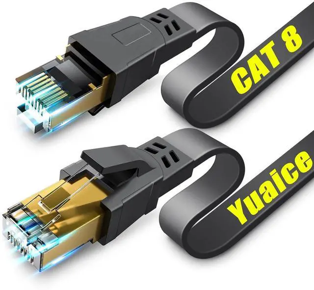 Main image of Cat 8 Ethernet Cable - 10FT High Speed Flat Internet Network Cable - Multiple Size Options (3FT-100FT) - Professional LAN Cable - Gold Plated RJ45 Connector - Shielded for Indoor & Outdoor Use