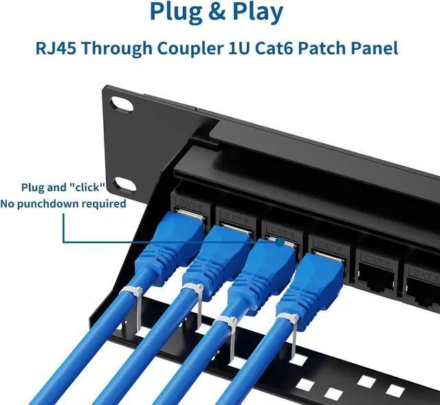 Alt view image 4 of 7 - CableGeeker Cat6 Patch Panel 24 Port with Inline Keystone, 10G Ethernet Support, 1U Network Patch Panel UTP 19-Inch with Removable Back Bar, Compatible with Cat6, Cat5e, Cat5 Rackmount Cabling