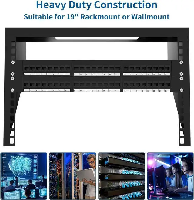Alt view image 6 of 7 - CableGeeker Cat6 Patch Panel 24 Port with Inline Keystone, 10G Ethernet Support, 1U Network Patch Panel UTP 19-Inch with Removable Back Bar, Compatible with Cat6, Cat5e, Cat5 Rackmount Cabling