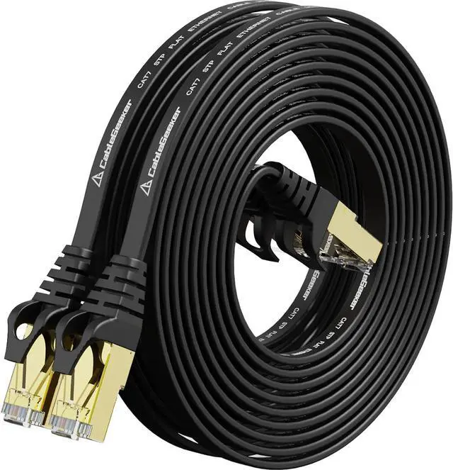 Main image of Cat 7 Shielded Ethernet Cable 8ft 2pack (Highest Speed Cable) Cat7 Black Flat Internet Network Cables, for Modem, Router, LAN, Computer - Compatible with Cat 5e, Cat 6 Network
