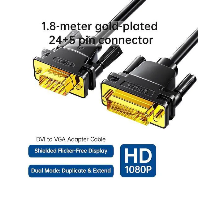 Alt view image 5 of 7 - DVI to VGA Cable 6ft/1.8m [DVI-I 24+5 Pin Male to VGA Male] - Gold-Plated Connector for PC, Monitor, Projector - Compatible with Desktop, Laptop, GPU