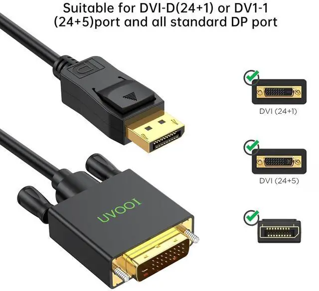 Alt view image 2 of 7 - DisplayPort to DVI Cable 10ft 2-Pack, DP to DVI Cable Cord Male to Male Compatible with Computer, PC, Monitor, TV, Projector and More