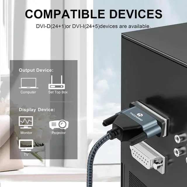Alt view image 3 of 7 - DVI to DVI Cable 10FT, 24+1 DVI-D Cable Support High Resolution 2560x1600 for Gaming, DVD, Laptop, HDTV
