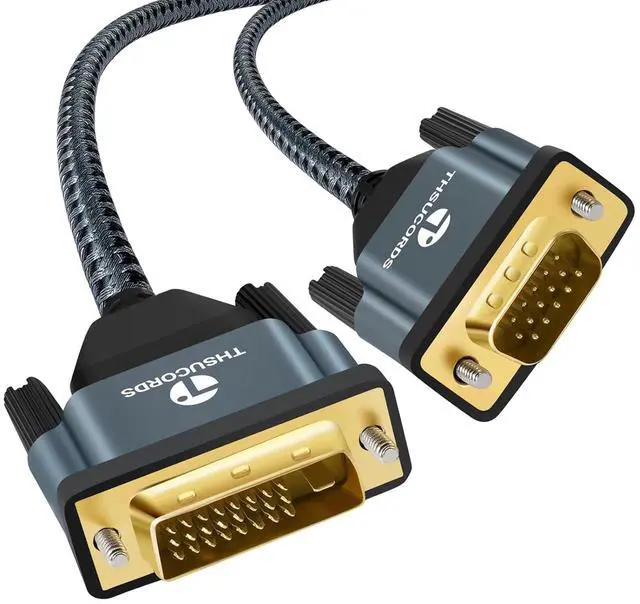 Main image of DVI to VGA Cable 3.3FT, Uni-Directional DVI-D to VGA Adapter Male to Male Gold-Plated Braided 1080P Full HD Cord for HDTV, PC,Laptop, Monitor, Projector