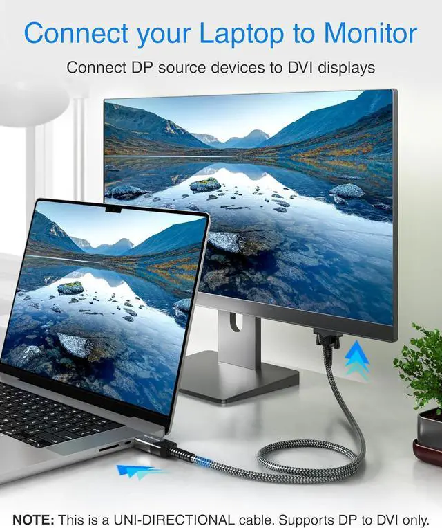 Alt view image 2 of 7 - BlueRigger DisplayPort to DVI Cable - (10FT, Uni-Directional, DP to DVI-D Adapter, Male to Male Converter, Monitor Cable) - Compatible with Laptop, Projector, Monitor, HDTV, Desktop, Graphics Card