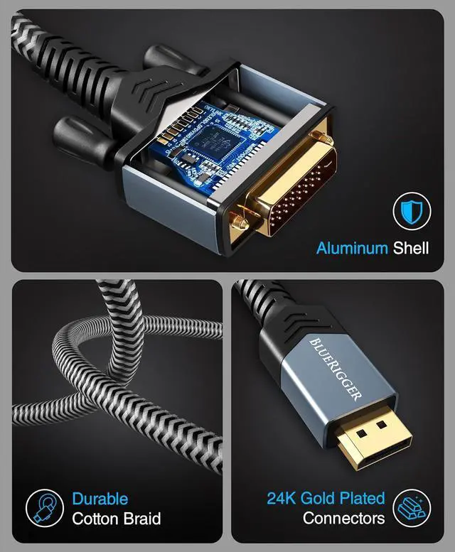 Alt view image 5 of 7 - BlueRigger DisplayPort to DVI Cable - (10FT, Uni-Directional, DP to DVI-D Adapter, Male to Male Converter, Monitor Cable) - Compatible with Laptop, Projector, Monitor, HDTV, Desktop, Graphics Card