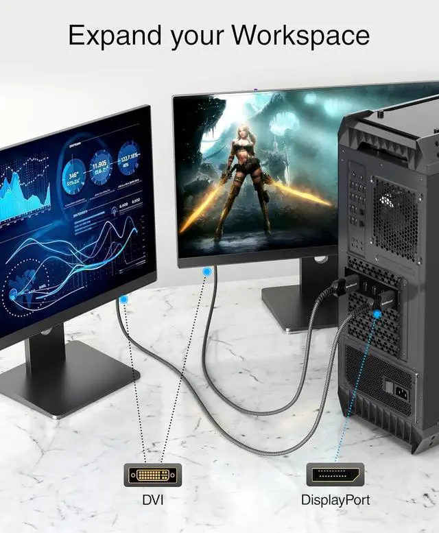 Alt view image 7 of 7 - BlueRigger DisplayPort to DVI Cable - (10FT, Uni-Directional, DP to DVI-D Adapter, Male to Male Converter, Monitor Cable) - Compatible with Laptop, Projector, Monitor, HDTV, Desktop, Graphics Card