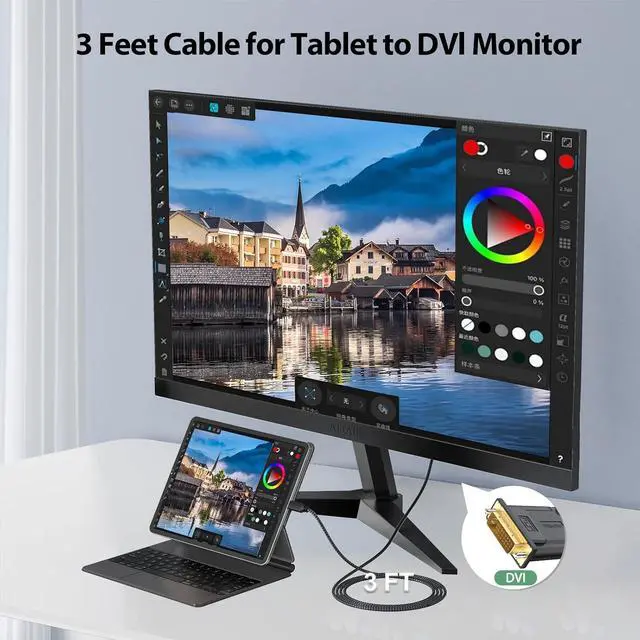 Alt view image 3 of 7 - USB C to DVI Cable 3 Feet, Type C to DVI (One-Directional) Cord Braided 1080P@60Hz for Monitor Laptop Computer Projector Phone and More