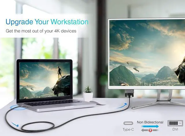 Alt view image 7 of 7 - BlueRigger USB C to DVI Cable (10FT, 4K 30Hz, USB 3.1 Type C to DVI, Thunderbolt 3 to DVI) USB-C to DVI-D Cable Compatible with Samsung Galaxy, Surface Book, MacBook Pro, Dell, Pixelbook and More