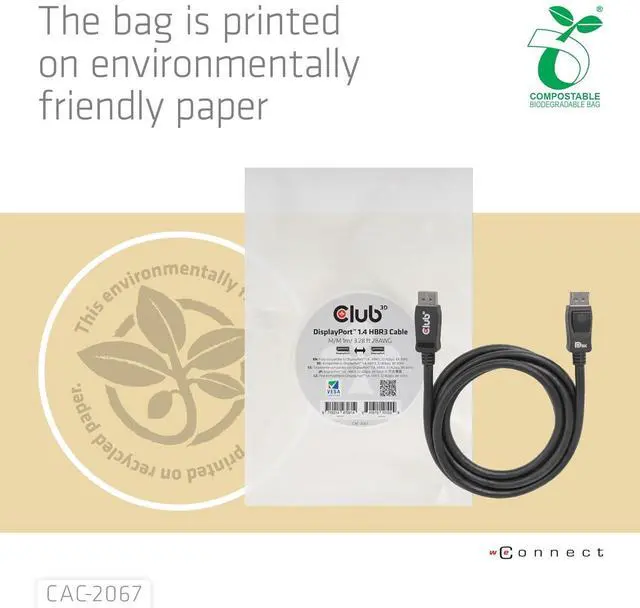 Alt view image 7 of 7 - Club3D CAC-2067 VESA Certified DisplayPort to DisplayPort 1.4/Hbr3 M/M Cable DP 1.4 8K 60Hz 1m - 3,28ft