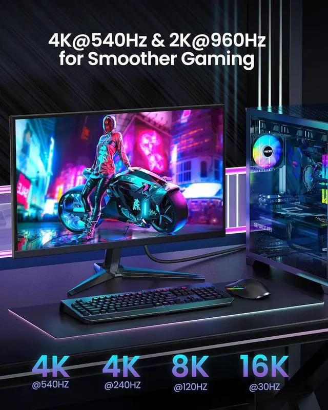 Alt view image 4 of 6 - Silkland 54Gbps DisplayPort Cable 2.1 [VESA Certified], DP 2.1 Cable [16K@30Hz, 8K@120Hz, 4K@240Hz 165Hz 144Hz] HDR, HDCP DSC 1.2a, Compatible FreeSync G-Sync Gaming Monitor 5090 7900XTX, 6.6FT