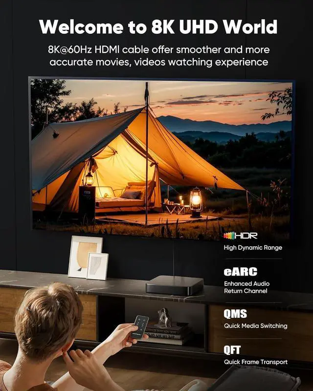 Alt view image 2 of 7 - Capshi 30ft 8K 4K@120Hz HDMI Cable 2.1, 48Gbps High Speed Cord for PS5/4, TV, Gaming Console, Monitor, 8K@60Hz, 2K@240Hz, 144Hz, Support HDR, eARC, DTS:X, HDCP 2.2 & 2.3, Braided, Grey