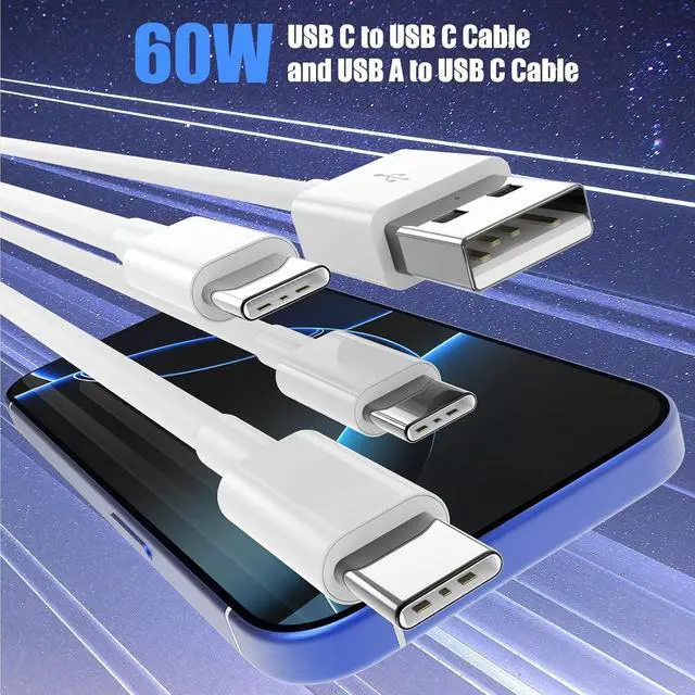Alt view image 2 of 7 - Car Carplay Cable for iPhone 17 16 15, 2-Pack [3.3FT+6FT] 60W USB C to USB C Cable And 2-Pack [3.3FT+6FT] USB A to USB C Cable for iPhone 17 16 15for Galaxy S25 S24, for iPad, for MacBook and More