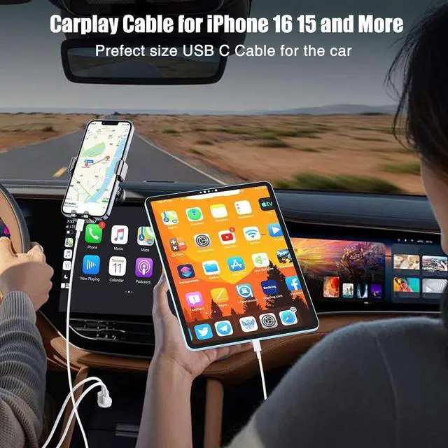 Alt view image 5 of 7 - Car Carplay Cable for iPhone 17 16 15, 2-Pack [3.3FT+6FT] 60W USB C to USB C Cable And 2-Pack [3.3FT+6FT] USB A to USB C Cable for iPhone 17 16 15for Galaxy S25 S24, for iPad, for MacBook and More