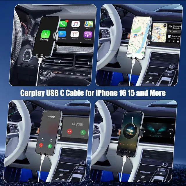 Alt view image 6 of 7 - Car Carplay Cable for iPhone 17 16 15, 2-Pack [3.3FT+6FT] 60W USB C to USB C Cable And 2-Pack [3.3FT+6FT] USB A to USB C Cable for iPhone 17 16 15for Galaxy S25 S24, for iPad, for MacBook and More