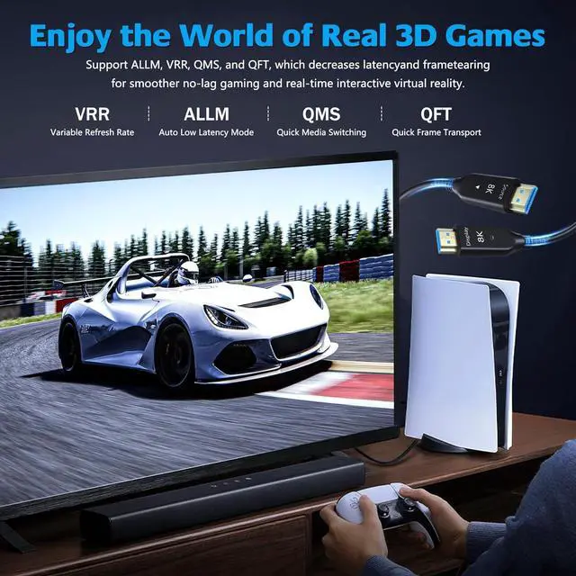 Alt view image 4 of 7 - 8K 75FT Fiber Optic HDMI Cable in-Wall, Long HDMI 2.1 Cable 48Gbps Ultra High Speed [8K@60Hz] Dynamic HDR, Ear,CHDCP 2.2&2.3,3D,Compatible with PS5 PS4 HDTV Monitor Projector