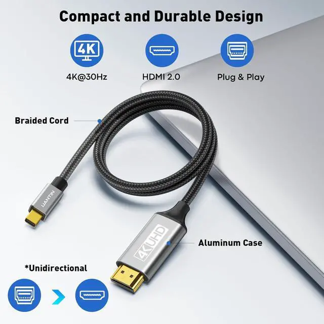 Alt view image 6 of 7 - Mini DisplayPort to HDMI Cable 3FT | 4K High-Speed Thunderbolt 2 (DP) to HDMI Braided Cord, Mini Display Port for MacBook Air/Pro. Mac mini, Surface Pro/Dock