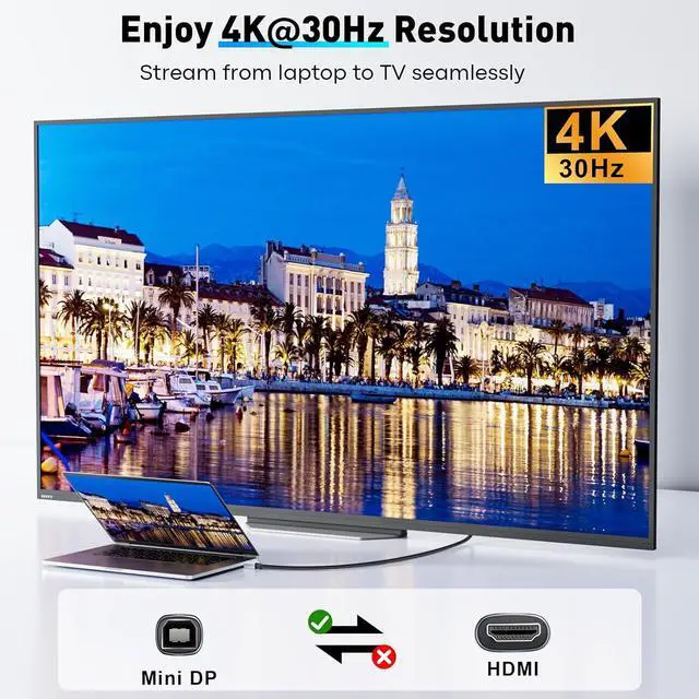 Alt view image 2 of 7 - Mini DisplayPort to HDMI Cable 3FT | 4K High-Speed Thunderbolt 2 (DP) to HDMI Braided Cord, Mini Display Port for MacBook Air/Pro. Mac mini, Surface Pro/Dock