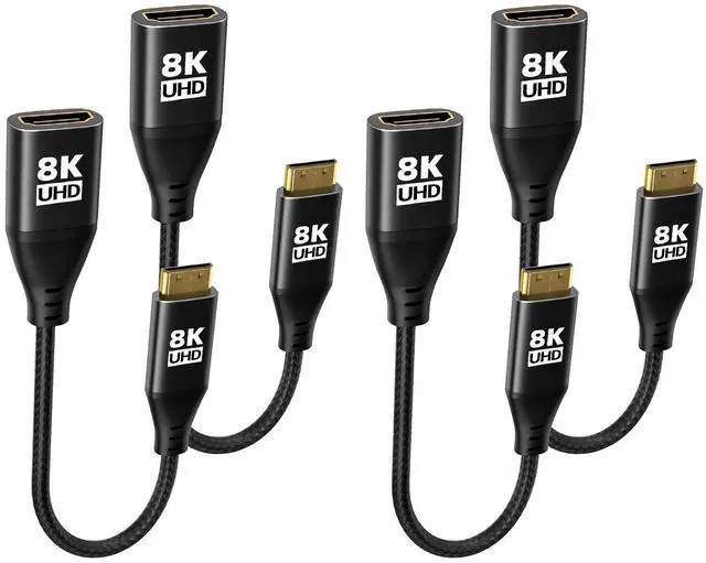 Main image of 8K Mini HDMI to HDMI Adapter 4Pack, Male to Female Cable with 8K@60Hz, 4K@120Hz HDR 3D Dolby 48Gbps High Speed, With Projector, Tablet, Graphics Card, Camcorder, Support Bidirectional Transmission