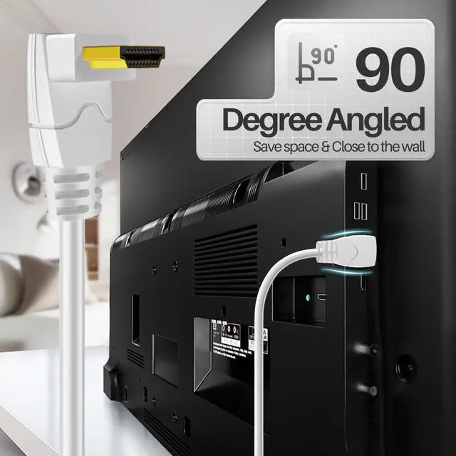 Alt view image 5 of 7 - TNP 4K HDMI Cable Right Angle 90 Degree (3 FT) - White High Speed 18GBPs HDMI Wire Cord Support 4K 60Hz 2K 2160p 1440p 1080p 3D ARC/eARC Ethernet for Video Gaming Xbox One PS 4 & 4K Apple TV HDTV