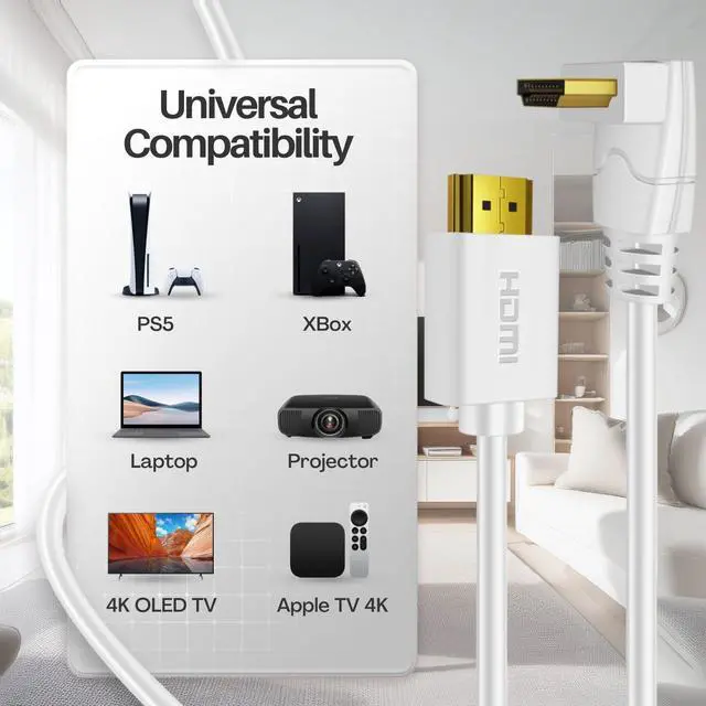 Alt view image 7 of 7 - TNP 4K HDMI Cable Right Angle 90 Degree (3 FT) - White High Speed 18GBPs HDMI Wire Cord Support 4K 60Hz 2K 2160p 1440p 1080p 3D ARC/eARC Ethernet for Video Gaming Xbox One PS 4 & 4K Apple TV HDTV
