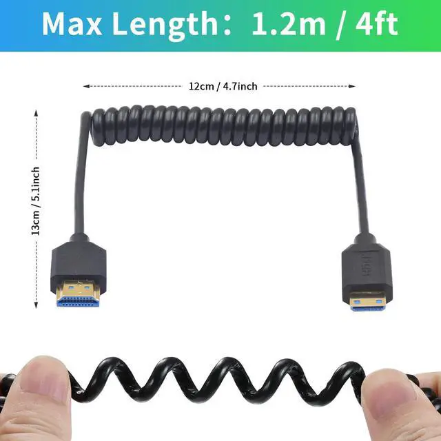 Alt view image 6 of 7 - Duttek 48Gbps 8K Colied Mini HDMI to HDMI Cable 1FT- 4FT, Ultra Slim & Flexible Soft [8K@60Hz, 4K@240Hz 144Hz@120Hz] High Speed for Camera, Camcorder, Laptop, Tablet, Monitor, Raspberry Pi Zero