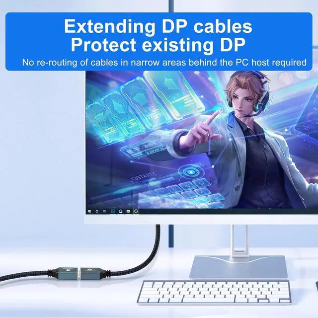 Alt view image 6 of 7 - DisplayPort Extension Cable 6.6FT, DisplayPort 1.2 Male to Female Cable, DP to DP Extended Cord for PC/Monitor/GPU, NVIDIA, More Passive