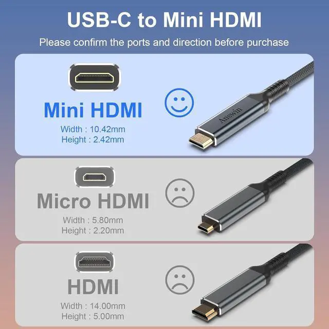 Alt view image 4 of 7 - USB C to Mini HDMI Cable 6FT (NOT HDMI), 4K@30Hz/2K@60Hz Type-C to Mini HDMI for MacBook, iPad Pro, iPhone 15, Galaxy S23, Steam Deck, ROG Ally, Laptop to Portable Monitor Cable