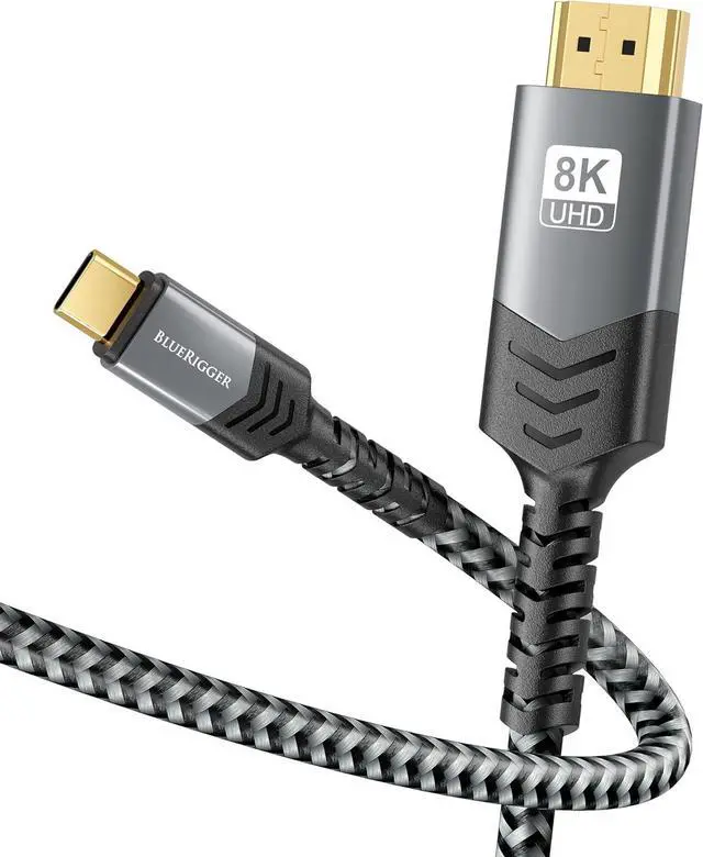 Main image of BlueRigger 8K USB C to HDMI Cable (10FT, 8K 60Hz, Uni-Directional, 48Gbps, USB Type C 3.1, HDMI 2.1 Premium Braided Cord, USBC to HDMI)  Thunderbolt 3/4 Compatible with Phone, Laptop, Tablet