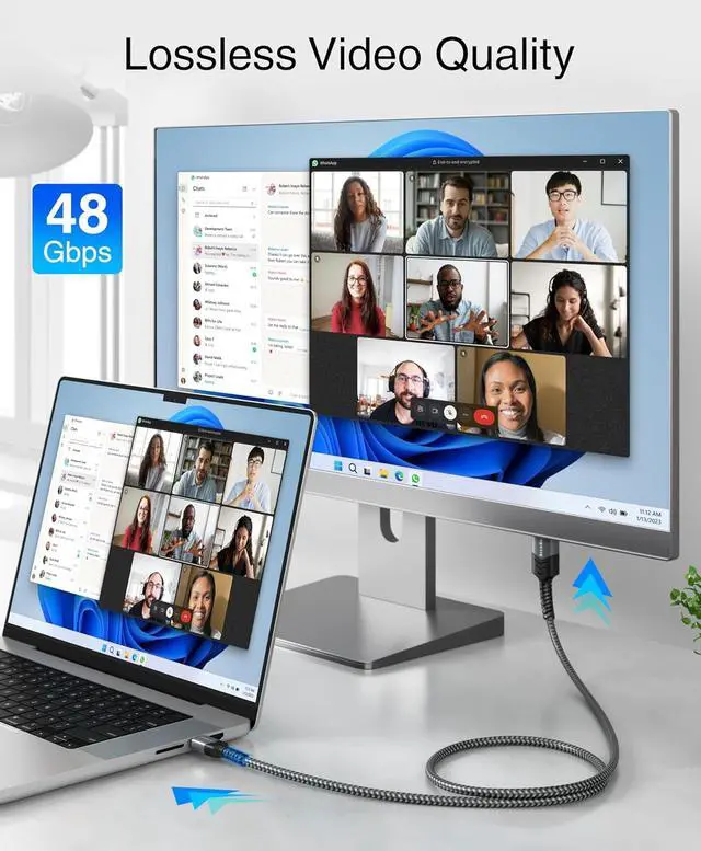 Alt view image 2 of 7 - BlueRigger 8K USB C to HDMI Cable (10FT, 8K 60Hz, Uni-Directional, 48Gbps, USB Type C 3.1, HDMI 2.1 Premium Braided Cord, USBC to HDMI)  Thunderbolt 3/4 Compatible with Phone, Laptop, Tablet