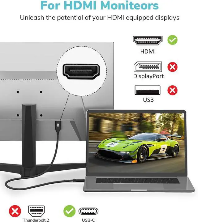 Alt view image 2 of 7 - USB C to HDMI Cable 15Ft 4K@60Hz, High-Speed USB Type C to HDMI Cable for Home Office, [Thunderbolt 3 Compatible] with iPhone 15 Plus/15 Pro Max, MacBook/Pro/Air, Galaxy S23, iPad Pro, and More