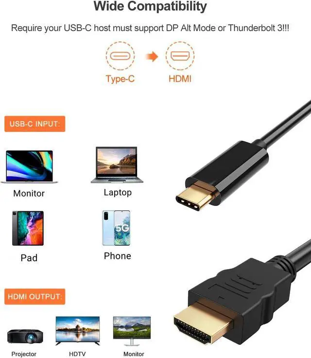 Alt view image 6 of 7 - USB C to HDMI 16.5FT Cable, CableCreation USB Type C to HDMI Cable Adapter 4K, Compatible with Macbook Pro 2020 2019, iPad Pro 2020 2018, Surface Book 2, XPS 15 13, Yoga 920 910, Galaxy S20, S20+
