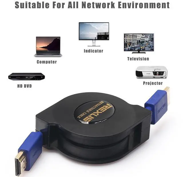 Alt view image 3 of 7 - Retractable HDMI Cable Super Speed 1 M/1.8M 3 in 1 3D + 90°/270° Male to Female Adapter Converter (6ft(1.8M))