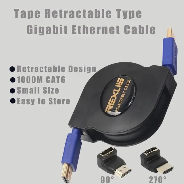 Alt view image 7 of 7 - Retractable HDMI Cable Super Speed 1 M/1.8M 3 in 1 3D + 90°/270° Male to Female Adapter Converter (6ft(1.8M))