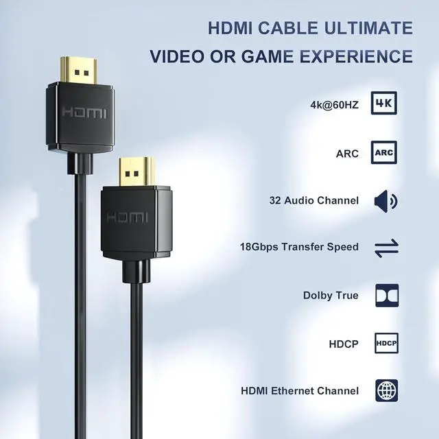 Alt view image 2 of 5 - FOINNEX 4K HDMI Cable,18Gbps HDMI 2.0 Cord, Support HDR, 3D, 2160P, 1080P, Ethernet, ARC Compatible MacBook Pro 2021, UHD TV, Blu-ray, Projector