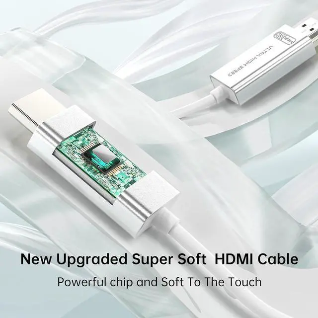 Alt view image 2 of 6 - Fiber Optic HDMI 2.1 Cable 33ft-48Gbps Ultra High Speed,8K@60Hz 4K@120Hz,HDCP 2.3,Dynamic HDR-Compatible with RTX 4090,PS5, Box,Samsung TV,Projectors-Slim White HDMI Calbe