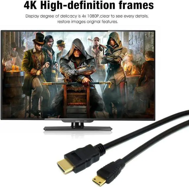 Alt view image 3 of 3 - CBUS 10ft HDMI to Mini HDMI Cable for Nikon D3500, D7500, D850, D500, Canon EOS R, RP, 5D Mark IV, 6D Mark II, 77D, 80D, Rebel SL3, SL2, T7, T7i, T6, VIXIA HF G50, G40, G21, XF405