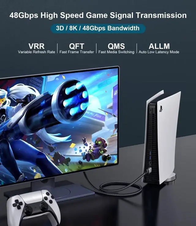 Alt view image 4 of 7 - 8K HDMI Cable 33 FT, HDMI to HDMI Cord with Ethernet CEC 4K 240Hz 165Hz 144Hz 120Hz 10K 8K 60Hz eARC eARC Netflix HDCP2.3 HDR10+ PC Laptop RTX5090 TV Monitor Projector X-Box PS5
