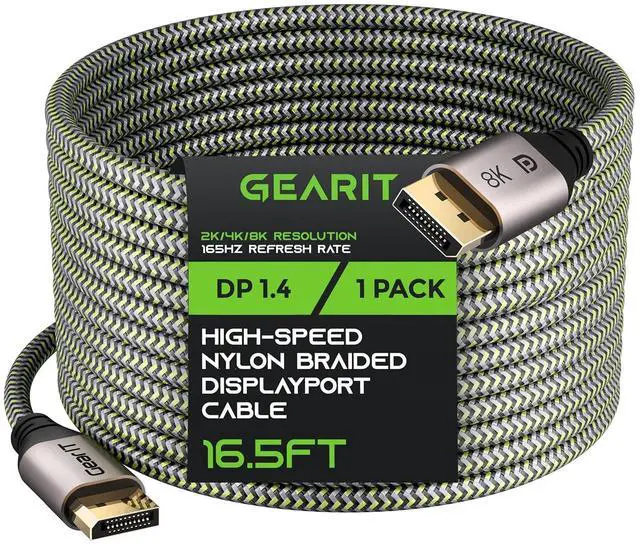 Main image of GEARit DisplayPort to DisplayPort Cable 1.4 (8K@60Hz, 4K@144Hz, 2K@165Hz), 16.5 Feet, 1 Pack