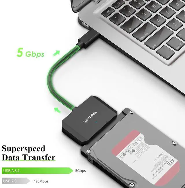 Alt view image 3 of 6 - WAVLINK SATA to USB Type-A Hard Drive Cable, 5Gbps USB3.0 to Sata Cable Support UASP, External Hard Drive SATA I/II/III Connector 2.5" SSD/HDD and 3.5" HDD up to 20TB