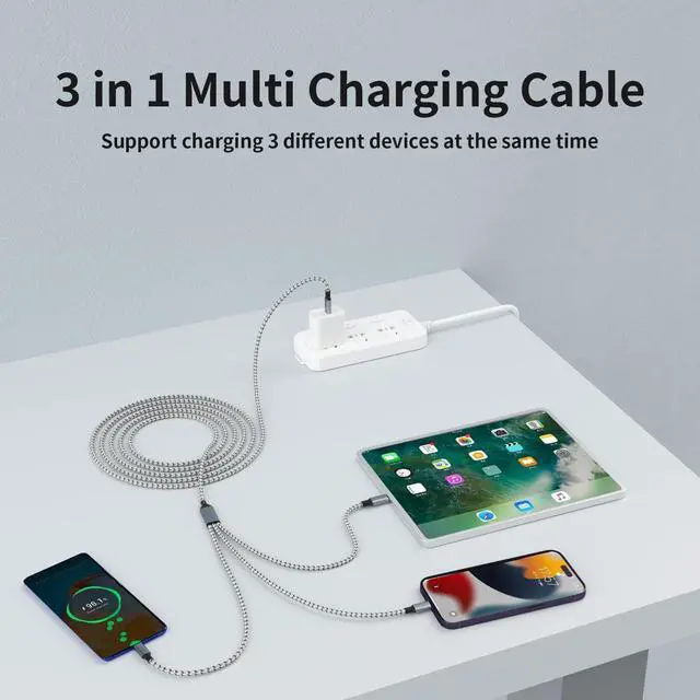 Alt view image 7 of 7 - USB C Multi Charging Cable, (2 Pack 4FT), 3 in 1 Charging Cable Nylon Braided Universal Charger Cable with Type-C, Micro USB,IP Port for iPhone16/15 Series/Cell Phones & Pads and Other Devices
