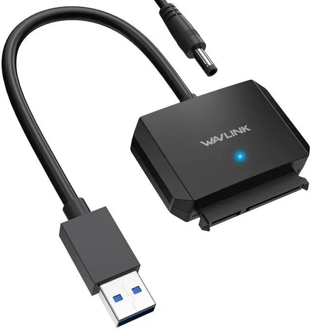 Main image of WAVLINK SATA to USB Type-A Hard Drive Cable, 5Gbps USB3.0, Supports UASP, External Hard Drive SATA I/II/III Connector, 2.5" SSD/HDD and 3.5" HDD up to 20TB, Power Adapter Included