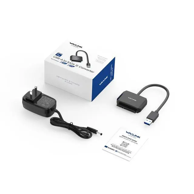 Alt view image 6 of 6 - WAVLINK SATA to USB Type-A Hard Drive Cable, 5Gbps USB3.0, Supports UASP, External Hard Drive SATA I/II/III Connector, 2.5" SSD/HDD and 3.5" HDD up to 20TB, Power Adapter Included