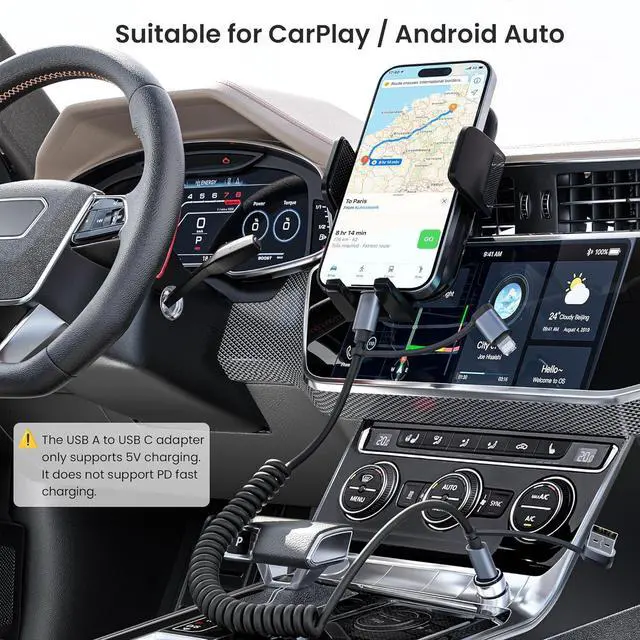 Alt view image 2 of 7 - Basesailor for iPhone 17 16 Pro Max Car Charger Cord Coiled 3.3FT,4 in 1 USB C Coil 60W Multi Type C Fast Charging Cable with USB and Lightning Adapter for CarPlay,Apple 15 14 13 12,S25 S24,iPad Air 5