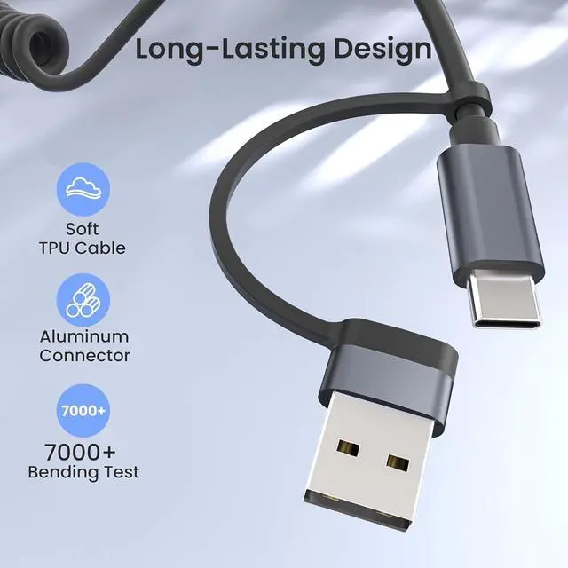 Alt view image 6 of 7 - Basesailor for iPhone 17 16 Pro Max Car Charger Cord Coiled 3.3FT,4 in 1 USB C Coil 60W Multi Type C Fast Charging Cable with USB and Lightning Adapter for CarPlay,Apple 15 14 13 12,S25 S24,iPad Air 5