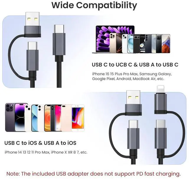 Alt view image 7 of 7 - Basesailor for iPhone 17 16 Pro Max Car Charger Cord Coiled 3.3FT,4 in 1 USB C Coil 60W Multi Type C Fast Charging Cable with USB and Lightning Adapter for CarPlay,Apple 15 14 13 12,S25 S24,iPad Air 5