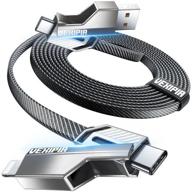Main image of [Upgraded] Vexipia 4-in-1 Long USB C Cable 45W 10FT Lightning Cable Fast Charging Flat Nylon Braided for iPhone iPad Charger Cord[480Mbps Data Sync] Multi Charge Combo with Lightning/Type C/USB A Port