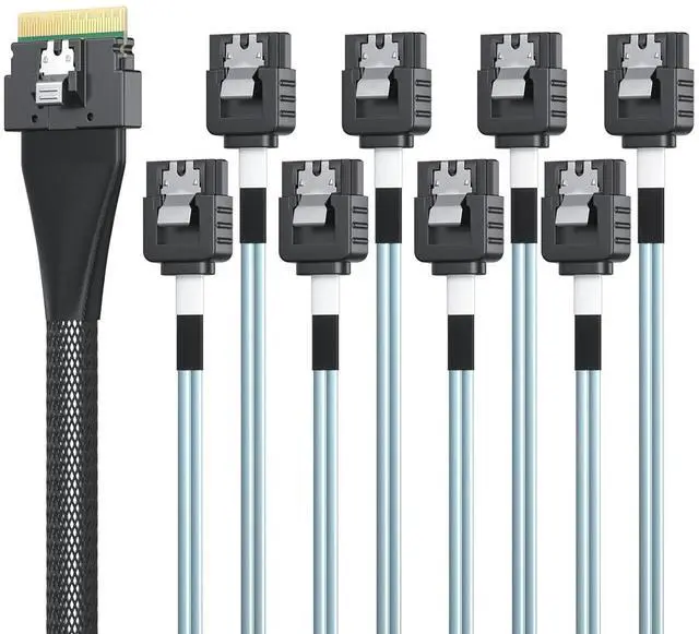 Main image of 10Gtek SlimSAS 8i to 8xSATA Cable, SFF-8654 Host to 8 SATA Drives, SAS 3.0 Compatible, RAID Expansion for Servers & Storage Arrays, 0.5m(1.6ft)